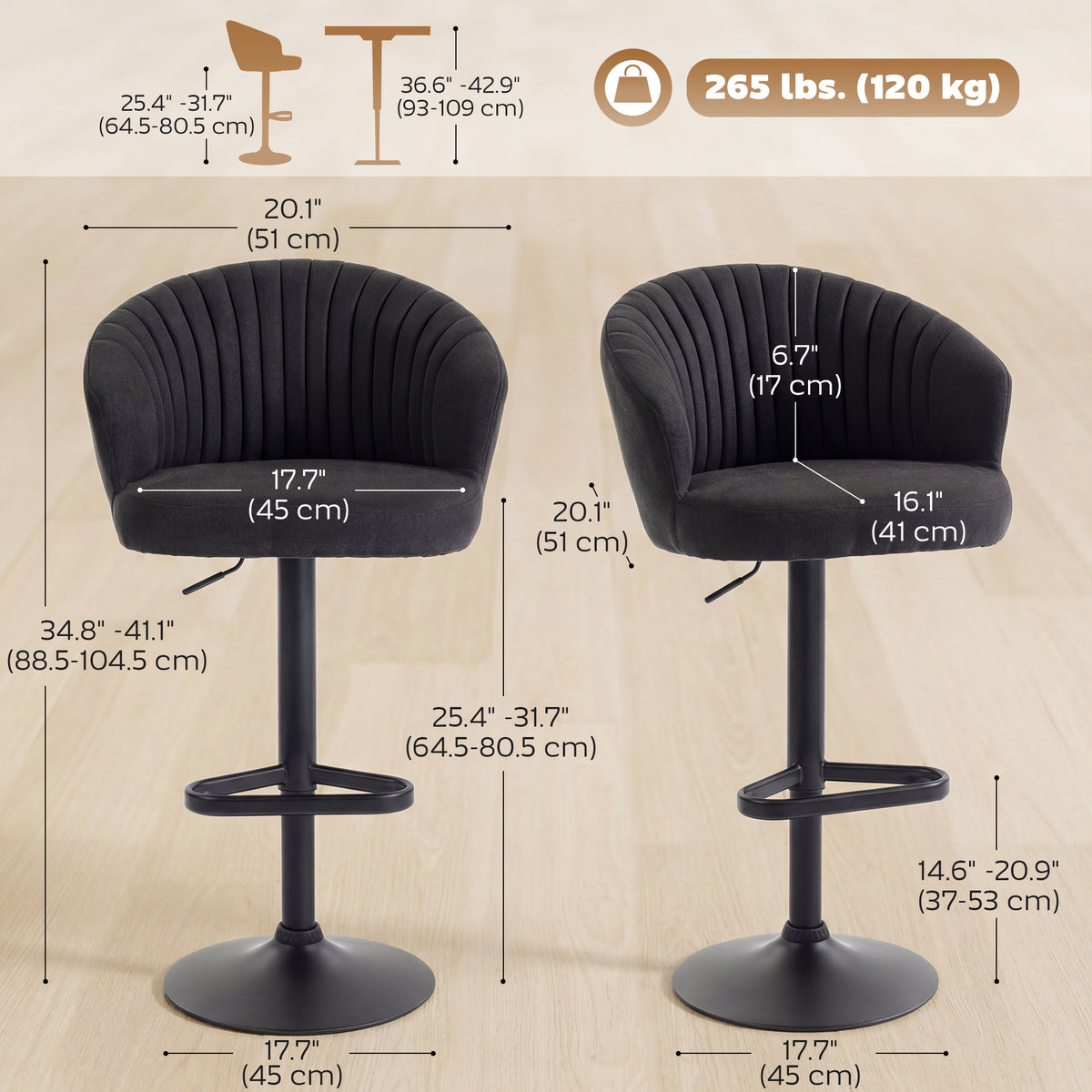 Juego de 2 taburetes de bar giratorios ajustables