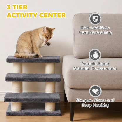 Escalera para mascotas de 3 niveles con rascador de peluche