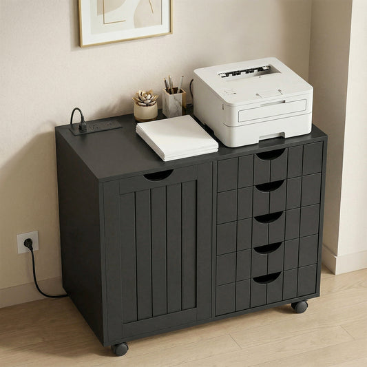 Mobile Filing Cabinet 5 Drawers with Charging Station