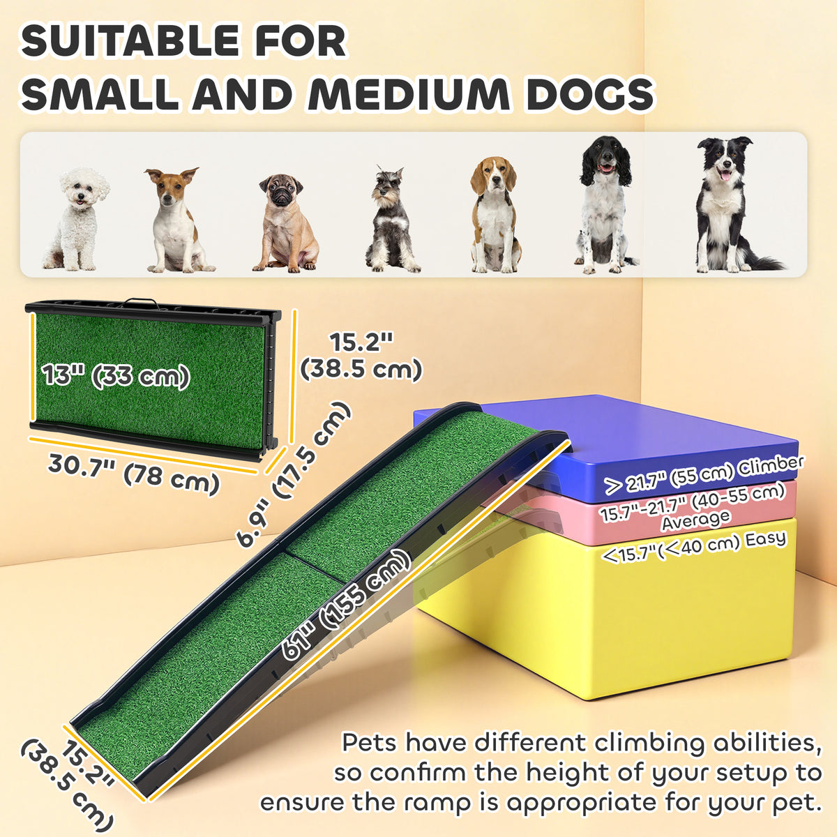 Folding Dog Ramp 150 cm Grass Surface