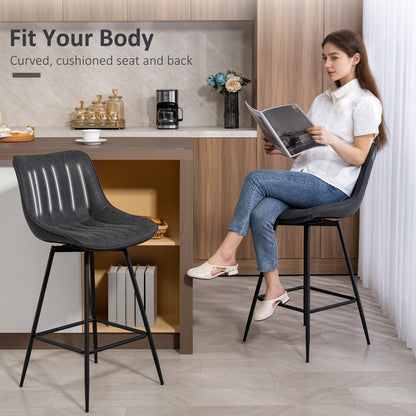 Set of 2 Counter Height Barstools PU Leather