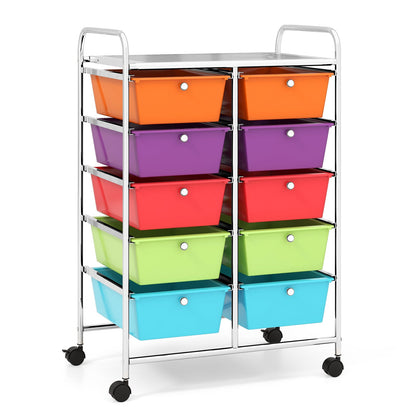 10-Drawer Rolling Storage Cart with Mesh Top