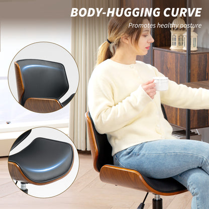 Silla de oficina moderna de mediados de siglo sin reposabrazos con ruedas