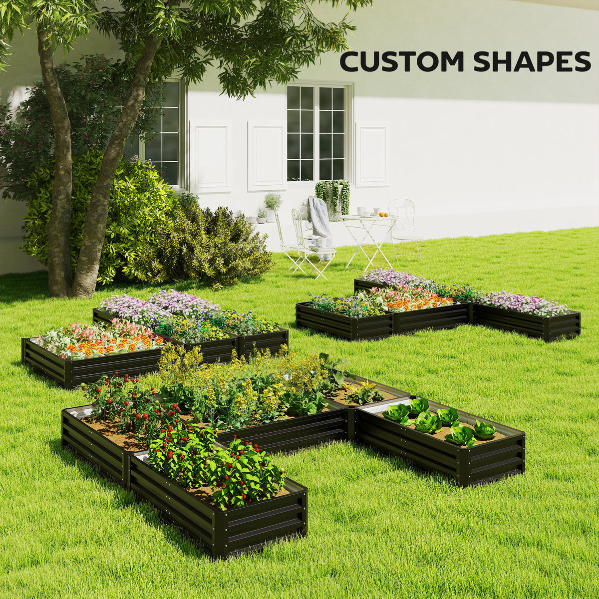 Raised Steel Garden Beds Set of 5 Large Planters