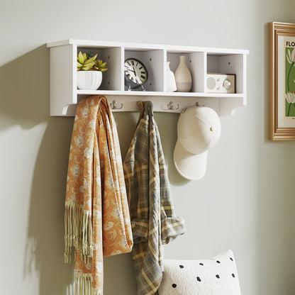 Wall Coat Rack with Shelf and 5 Hooks