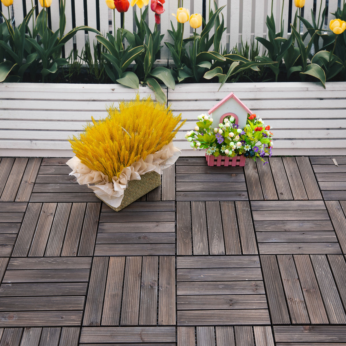 Interlocking Wood Deck Tiles — 27-Piece Set