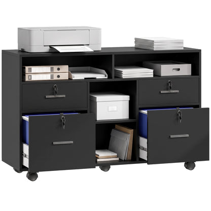 Mobile Locking File Cabinet with Open Shelves