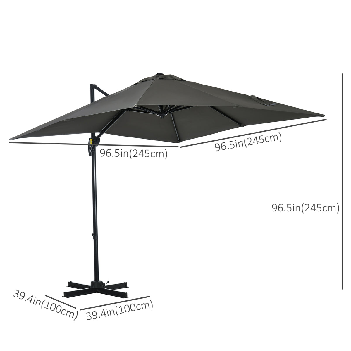 Sombrilla excentrada cuadrada de 245 cm con rotación de 360 grados