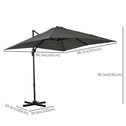 Sombrilla excentrada cuadrada de 245 cm con rotación de 360 grados