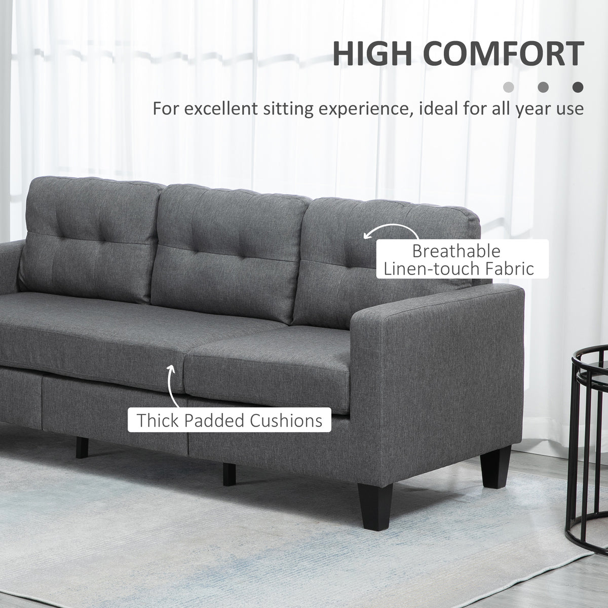 3-Seater L-Shaped Sofa with Ottoman — Dark
