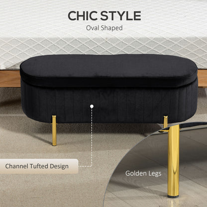 Channel Tufted Storage Bench with Golden Legs