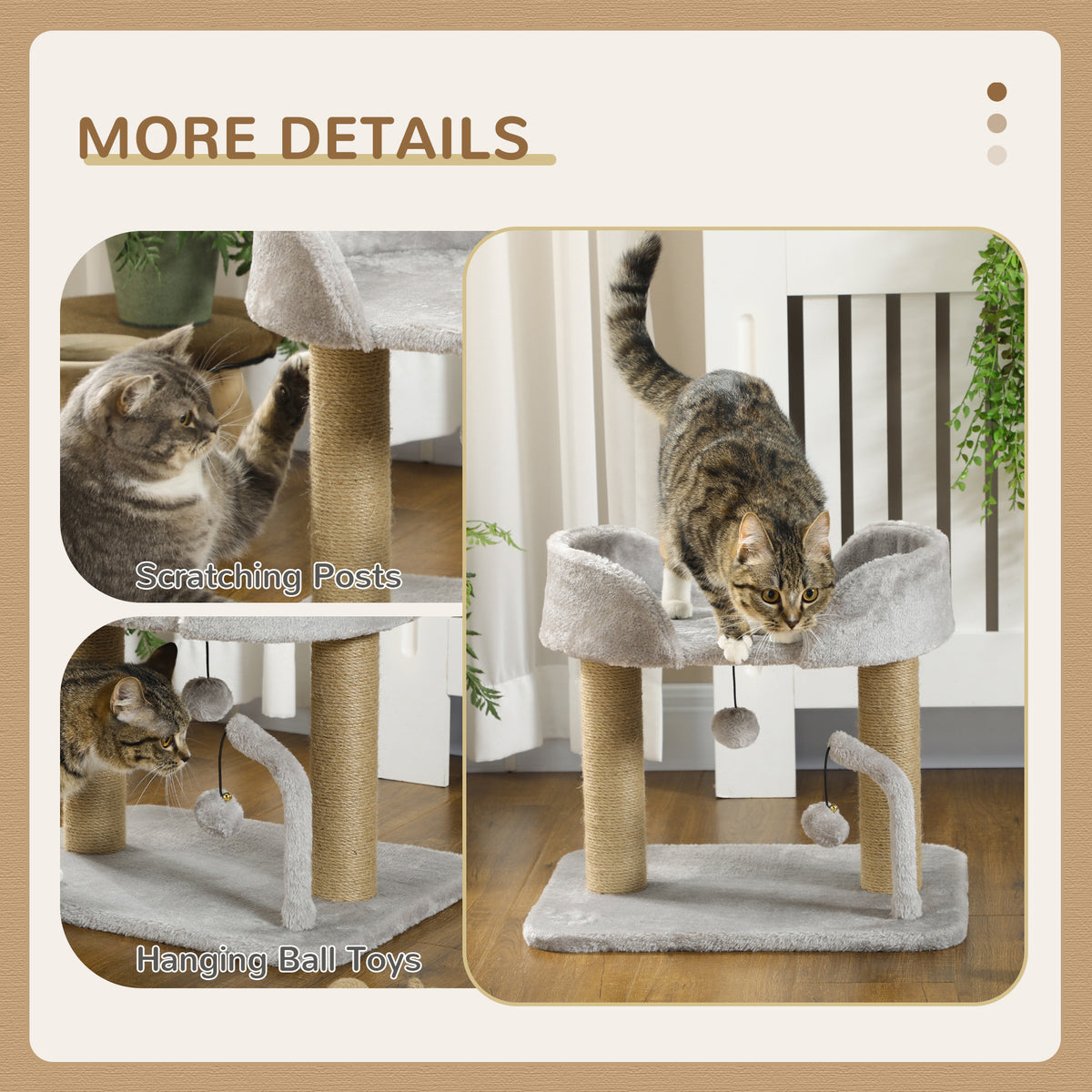 Árbol para gatos compacto con rascadores de yute