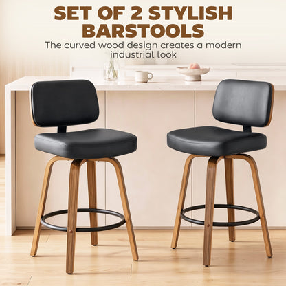 Modern Swivel PU Leather Counter Bar Stools — Set of 2