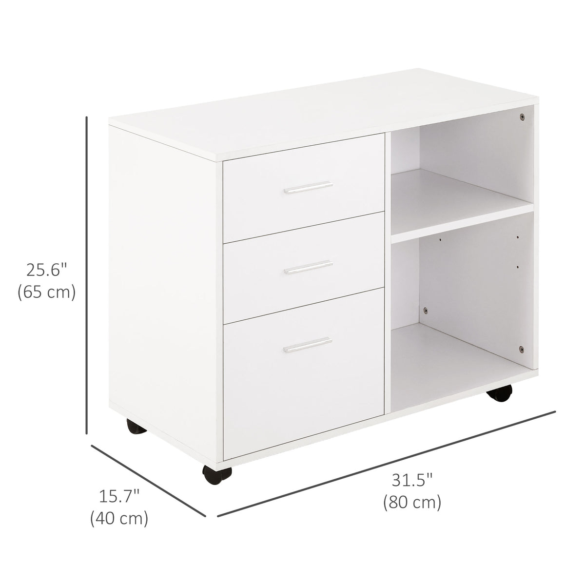 Mobile filing cabinet 3 drawers with open shelves