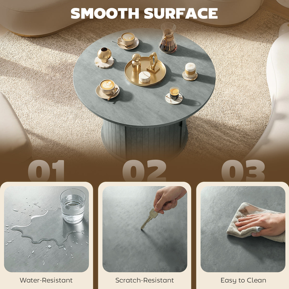 Round coffee table hidden storage 31.5 inch