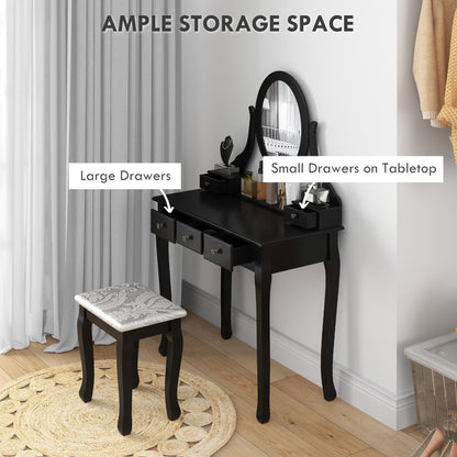 Vanity desk with stool rotating mirror 360° 5 drawers
