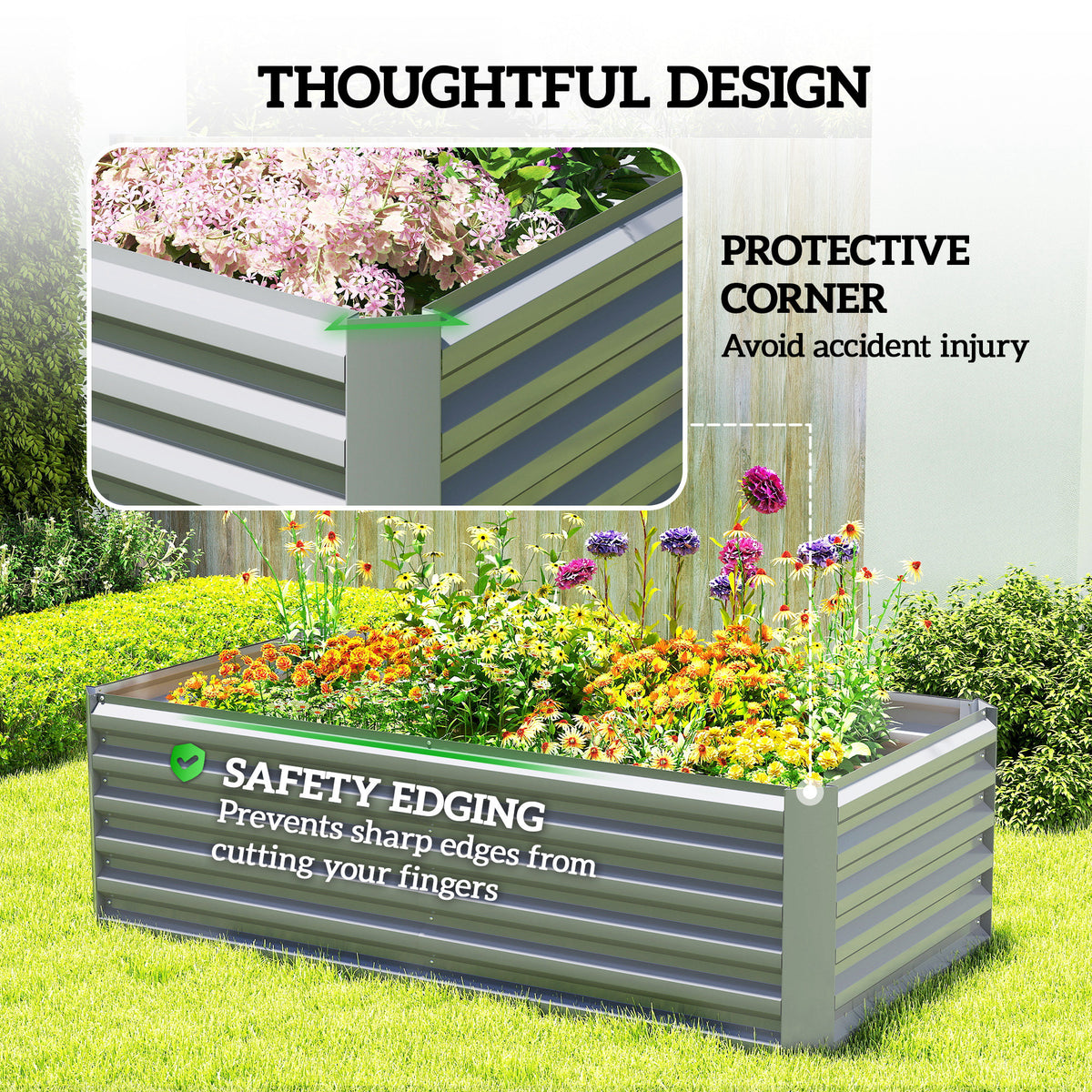 Raised Garden Bed Galvanized Metal 6' × 3'