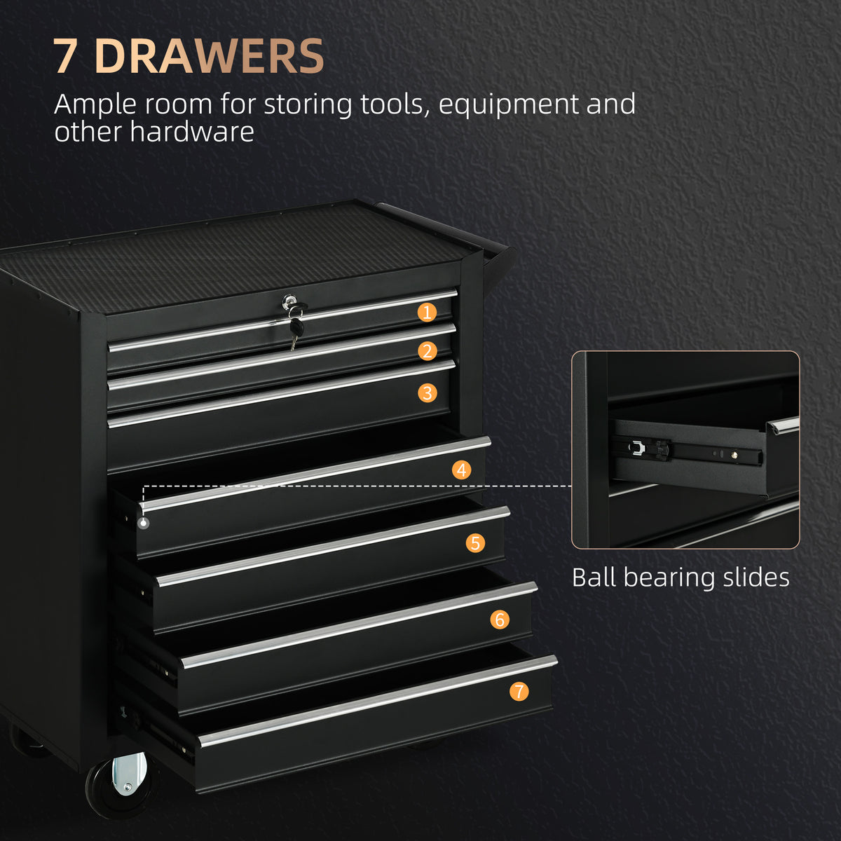 Rolling Tool Chest 7 Lockable Drawers on Wheels