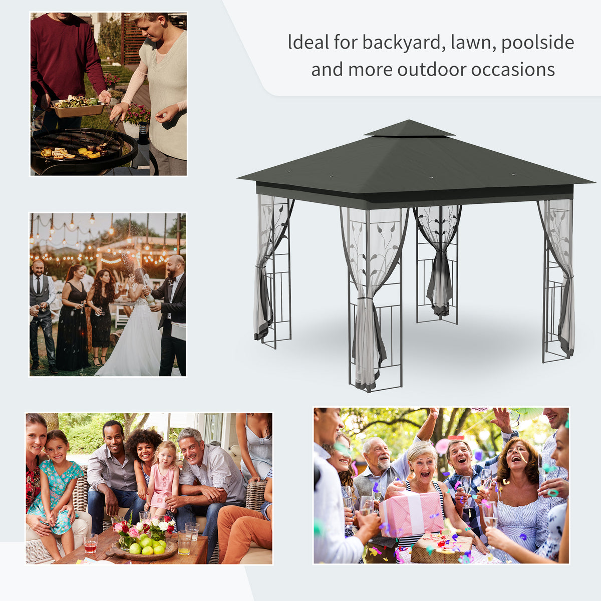Steel Patio Gazebo Double-Tier Canopy 10x10 ft