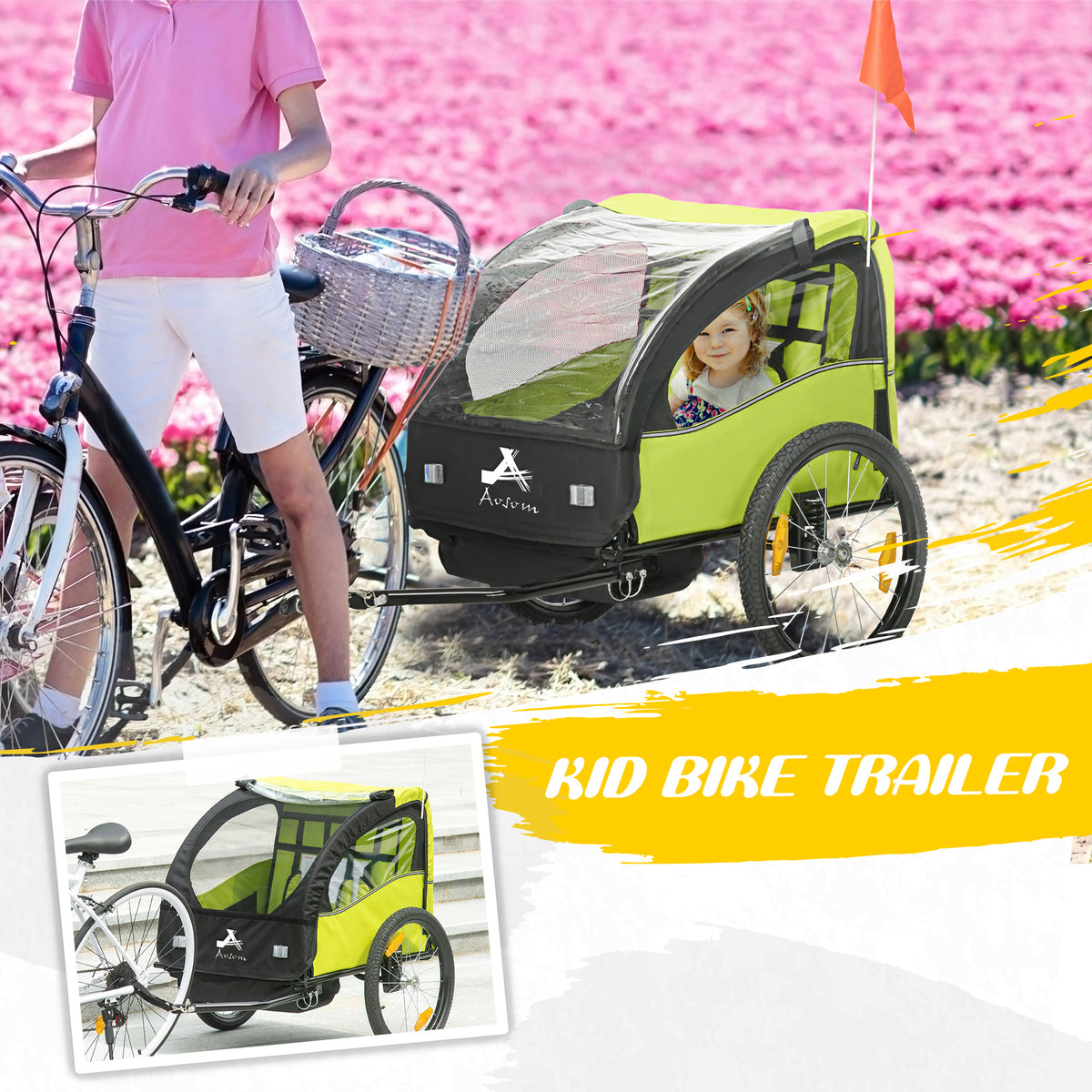 Remolque de bicicleta para dos niños con ruedas de 51 cm