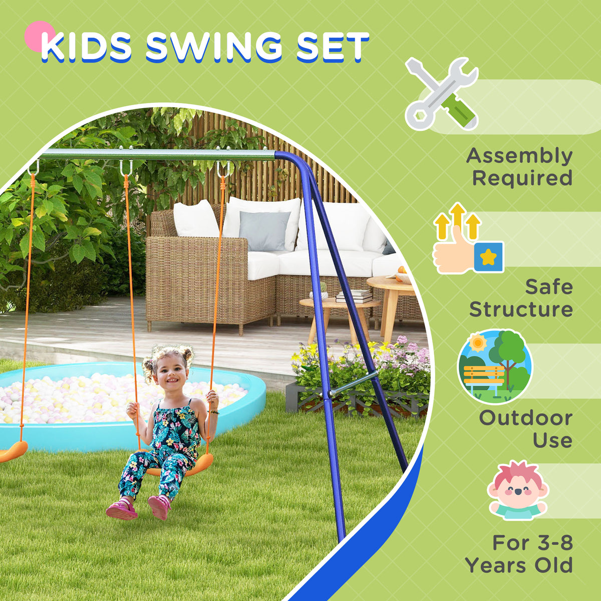 Kids outdoor swing set