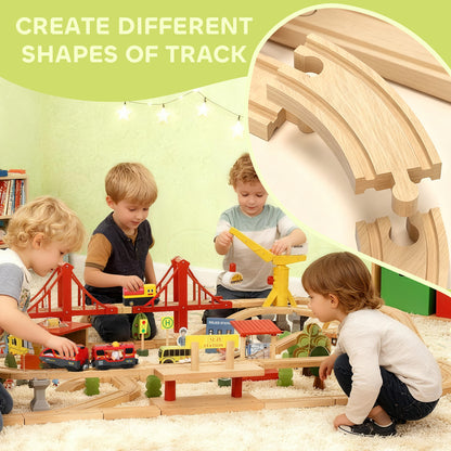 Wooden Train Set with Track Accessories — Set of 133