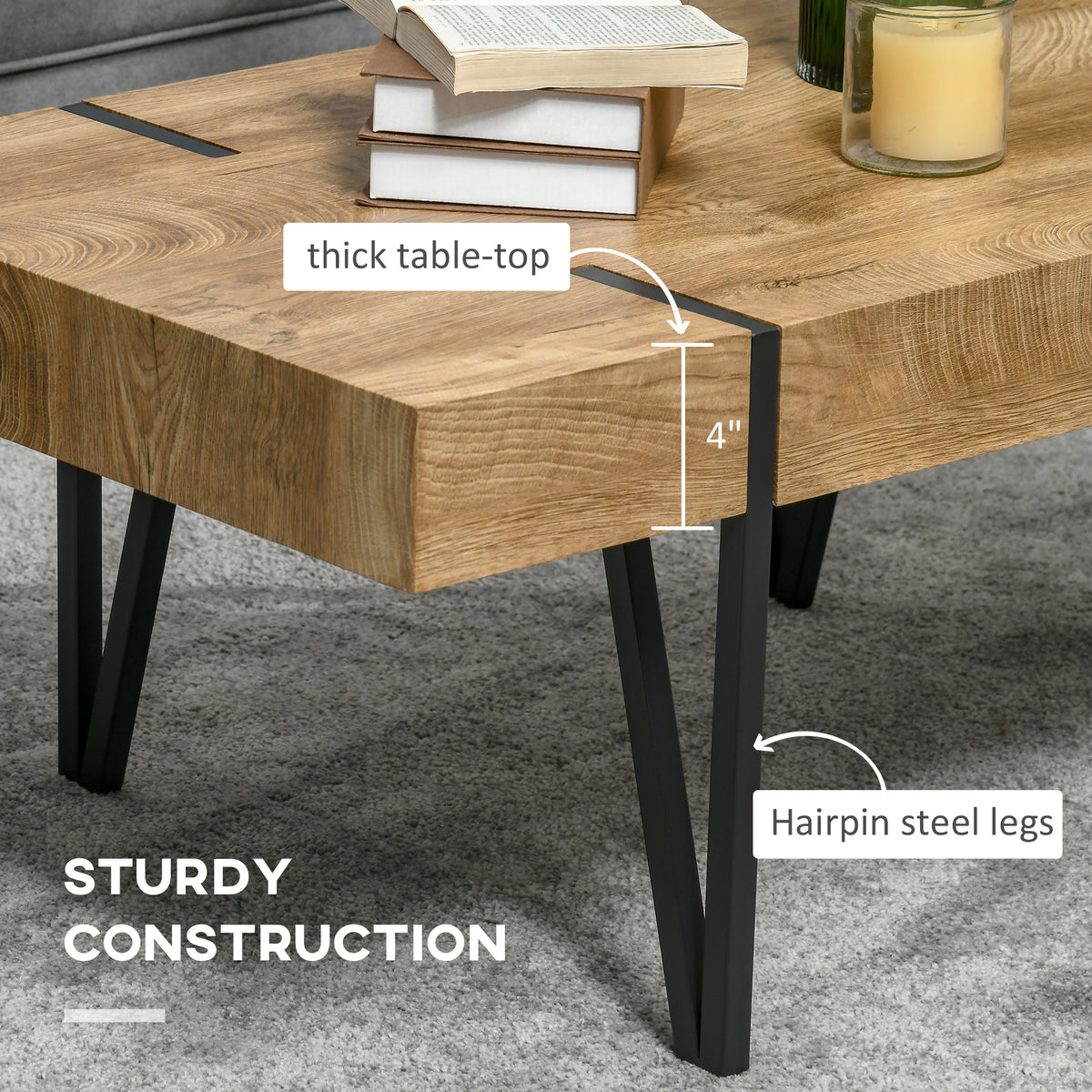 Rustic Rectangle Coffee Table Hairpin Legs