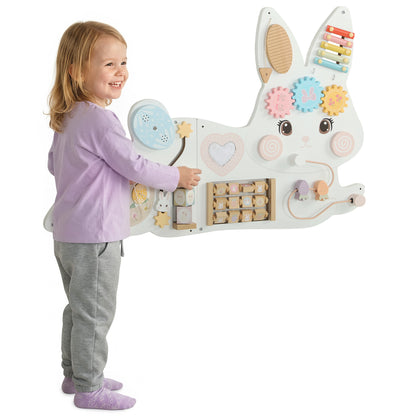 Tablero de estimulación mural Montessori de conejo de Pascua en madera
