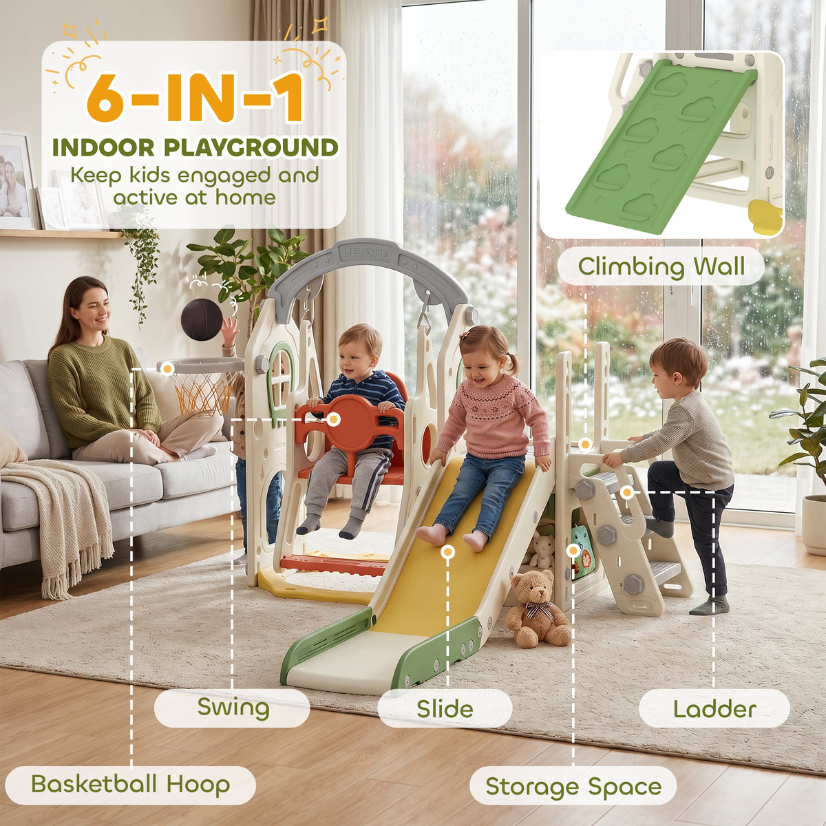 6-in-1 Toddler Slide and Swing Set