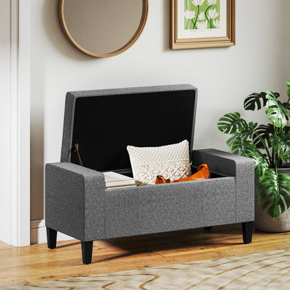 Tufted Linen Storage Ottoman Bench