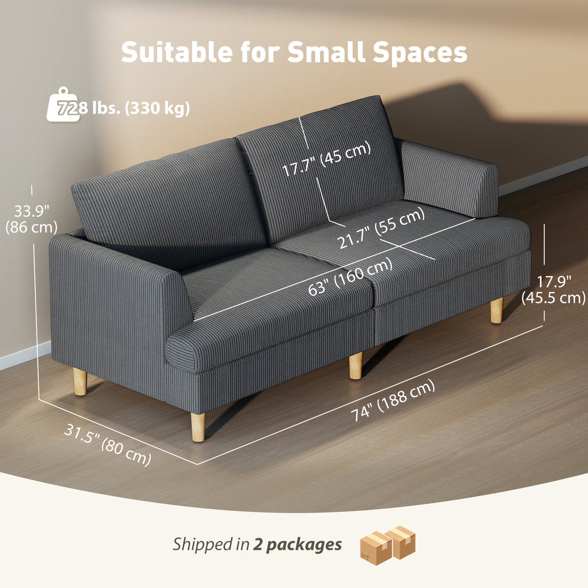 Sofa 3 seater modern corduroy spring cushions
