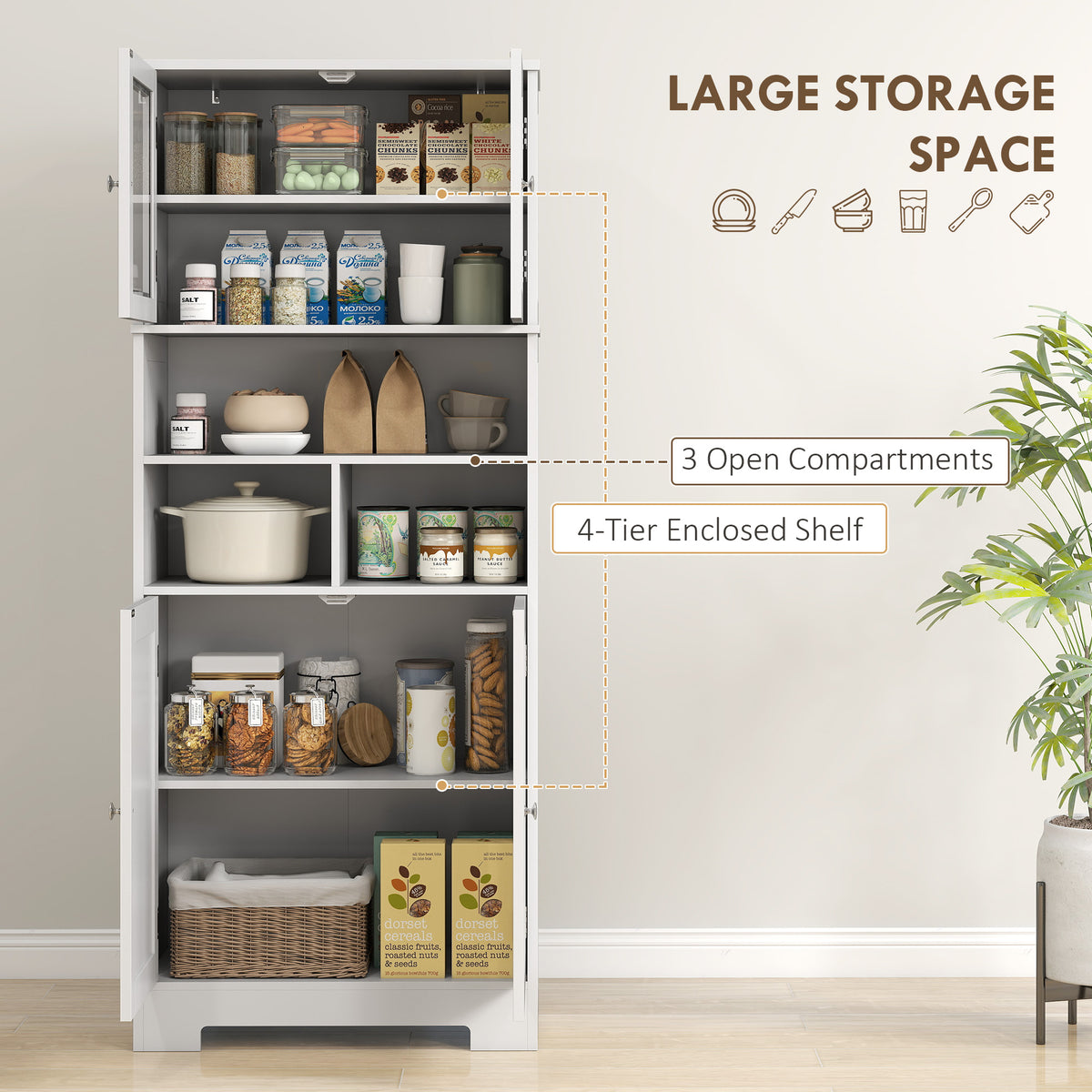 Armario de cocina independiente con puertas de cristal
