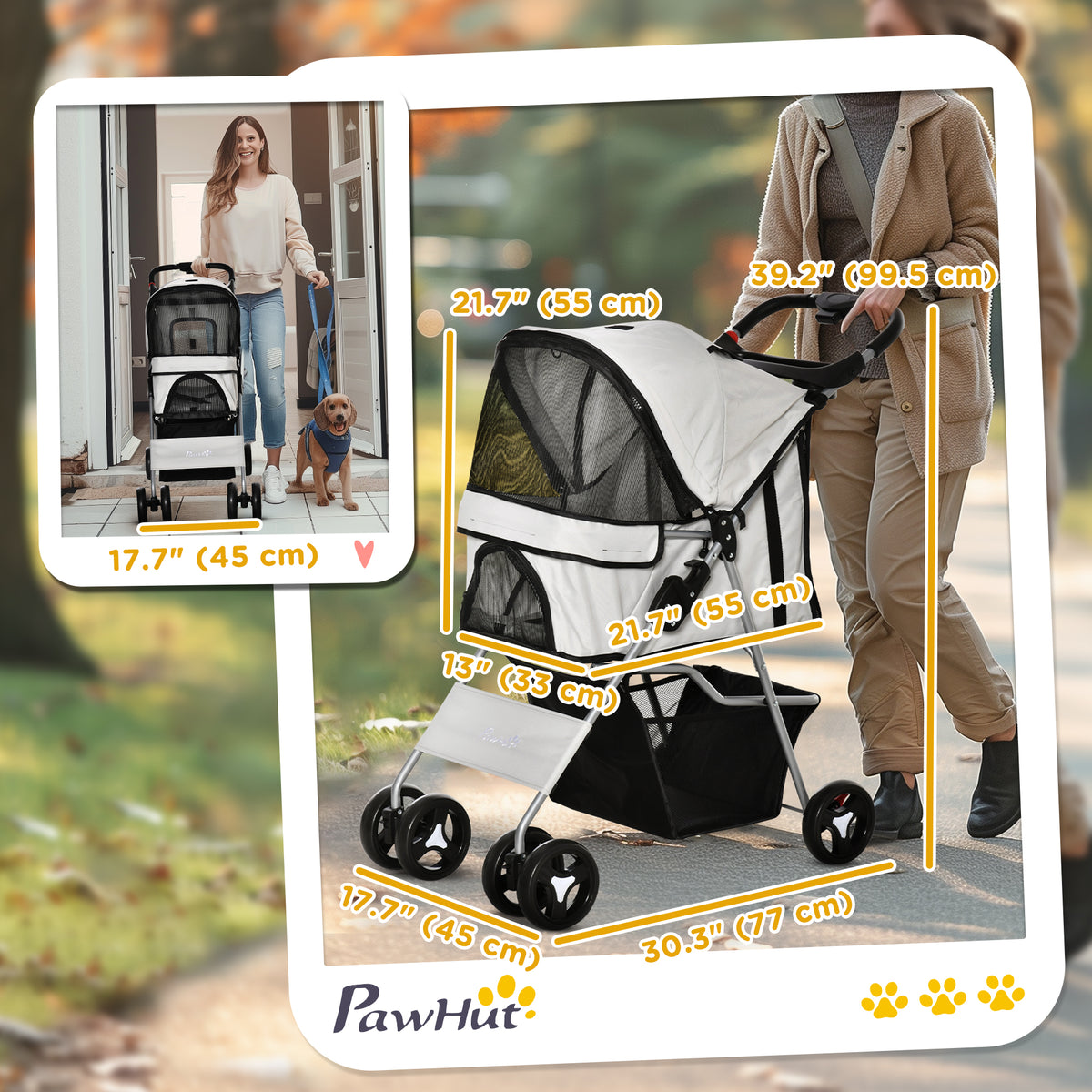 Cochecito plegable para mascotas con frenos — gris