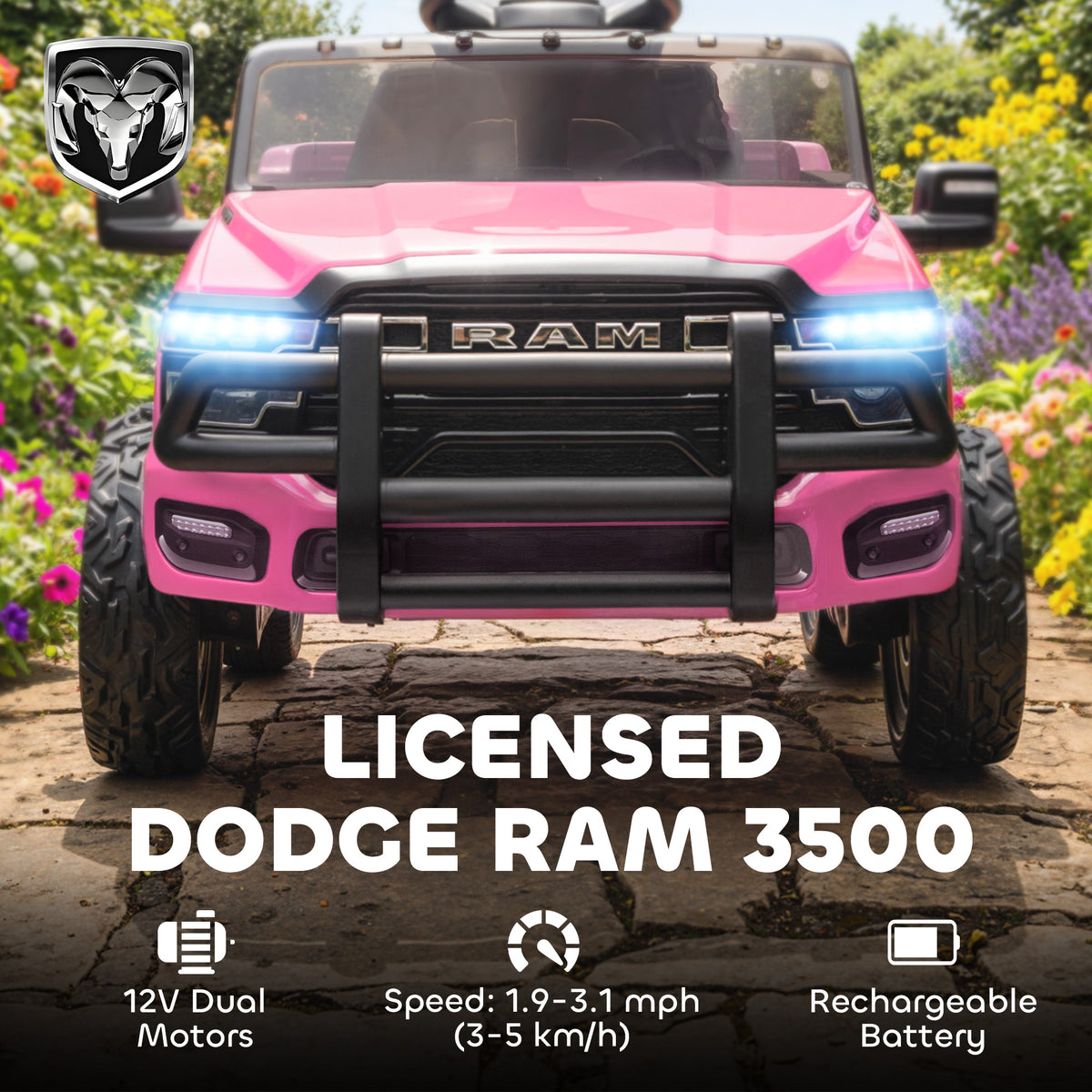 Coche eléctrico infantil Dodge RAM 3500 con mando a distancia 12V