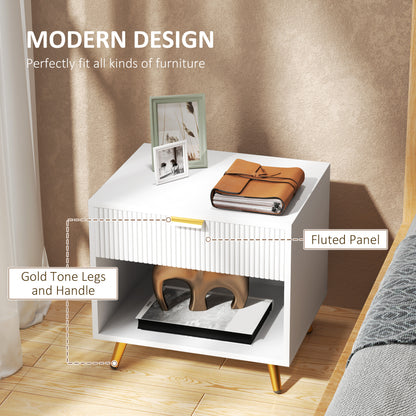 Nightstand Fluted Panel with Drawer and Open Shelf
