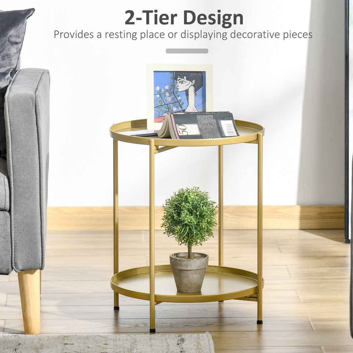 Round 2-tier side table with removable trays
