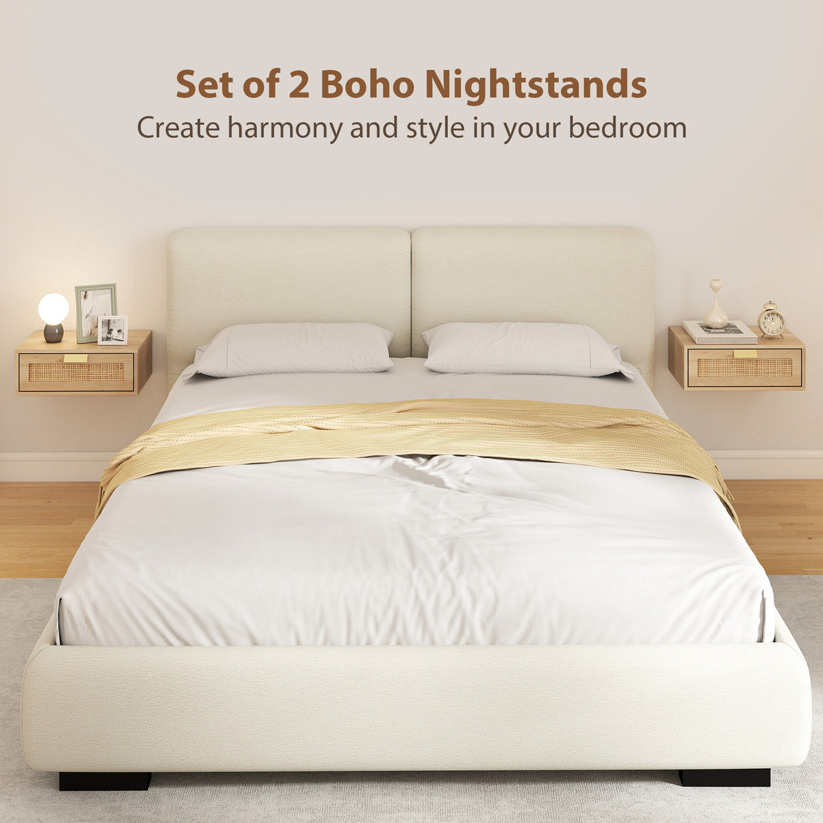 Floating bedside table wall-mounted nightstand — Set of 2