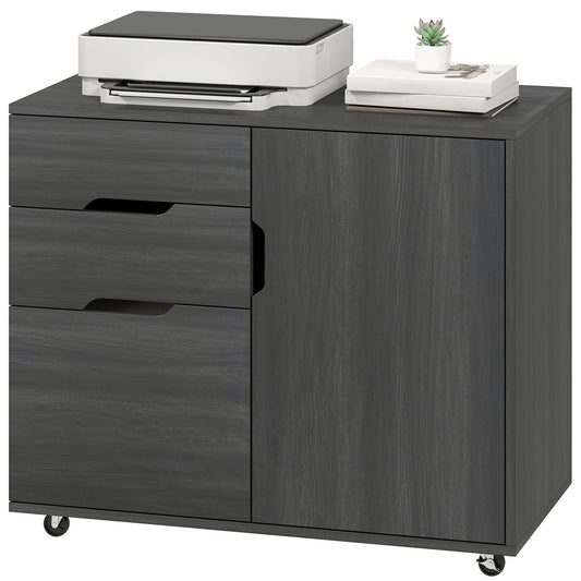 Mobile rolling office filing cabinet with drawers