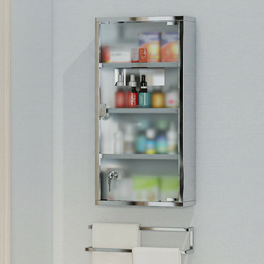 Lockable Wall-Mount Medicine Cabinet Stainless Steel