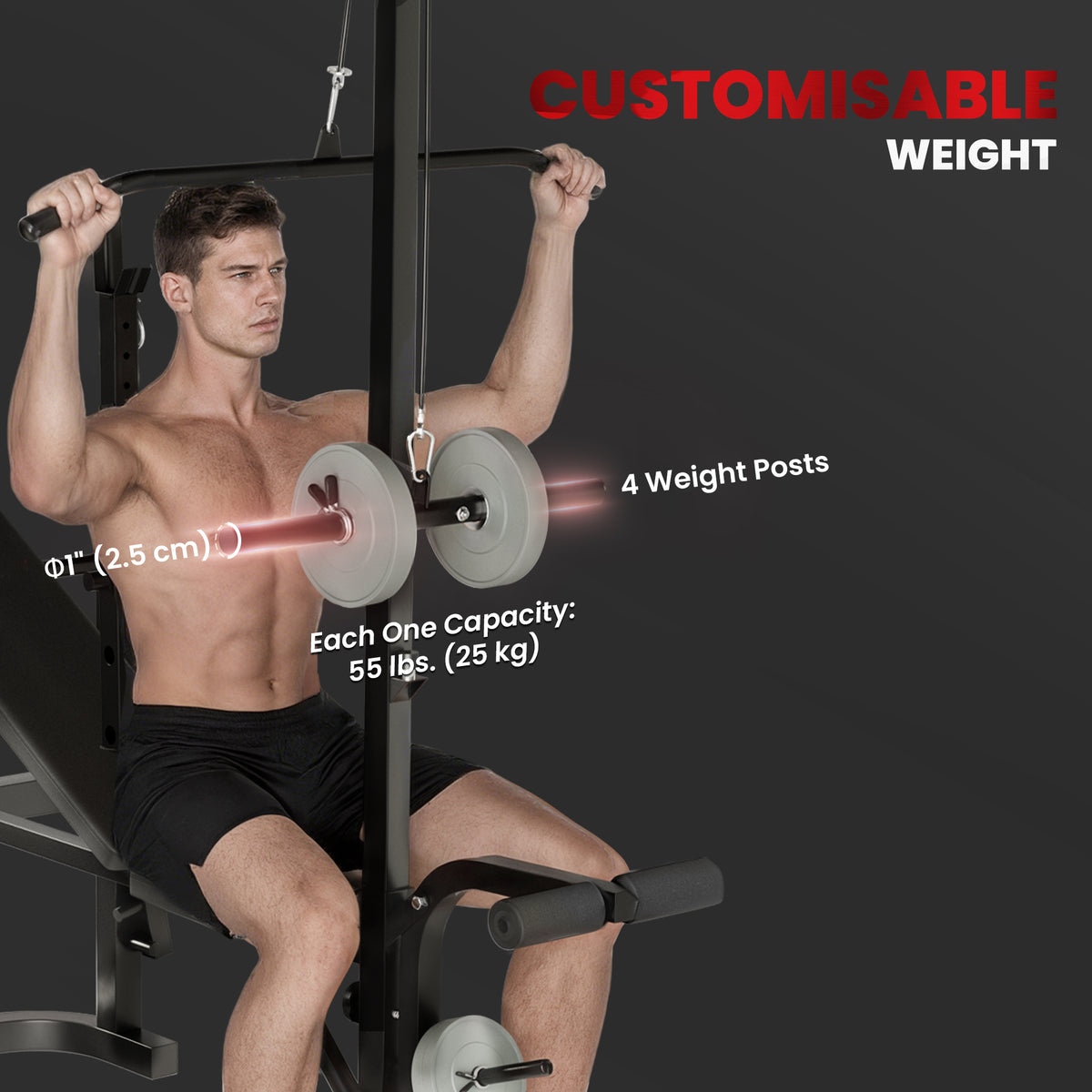 Adjustable all-in-one weight bench with rack