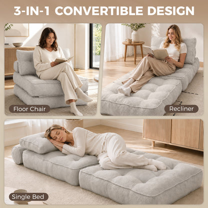 3-in-1 Convertible Chair Bed with Thick Cushions