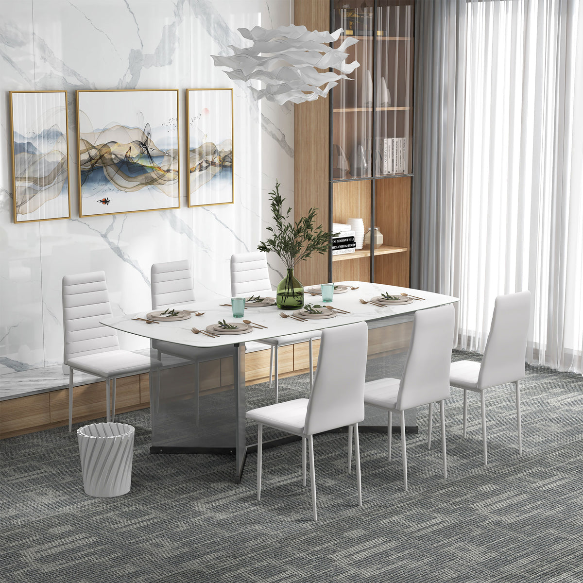 Sillas de comedor modernas de cuero sintético — Lote de 6