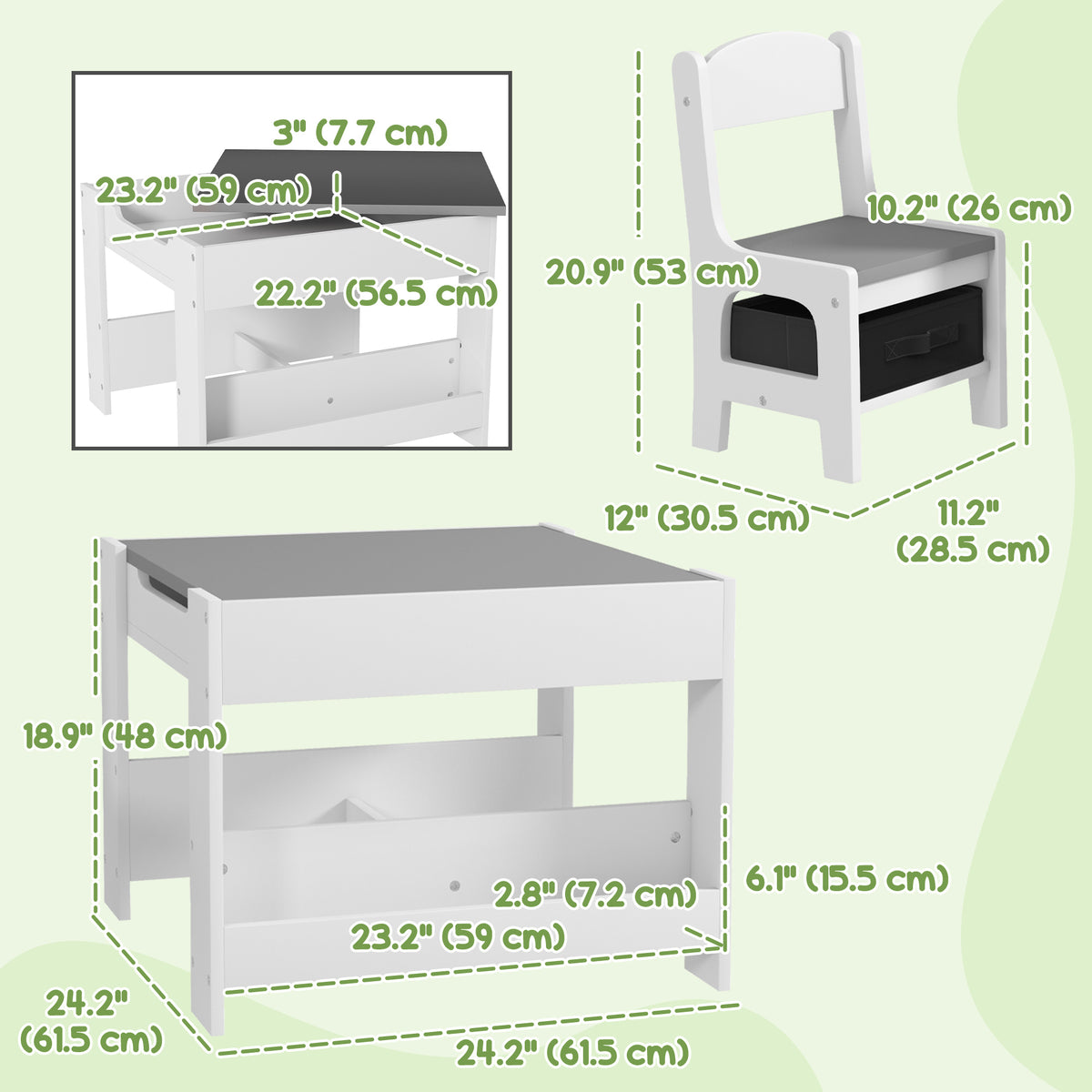Kids Table and Chair Set Reversible 3-Piece