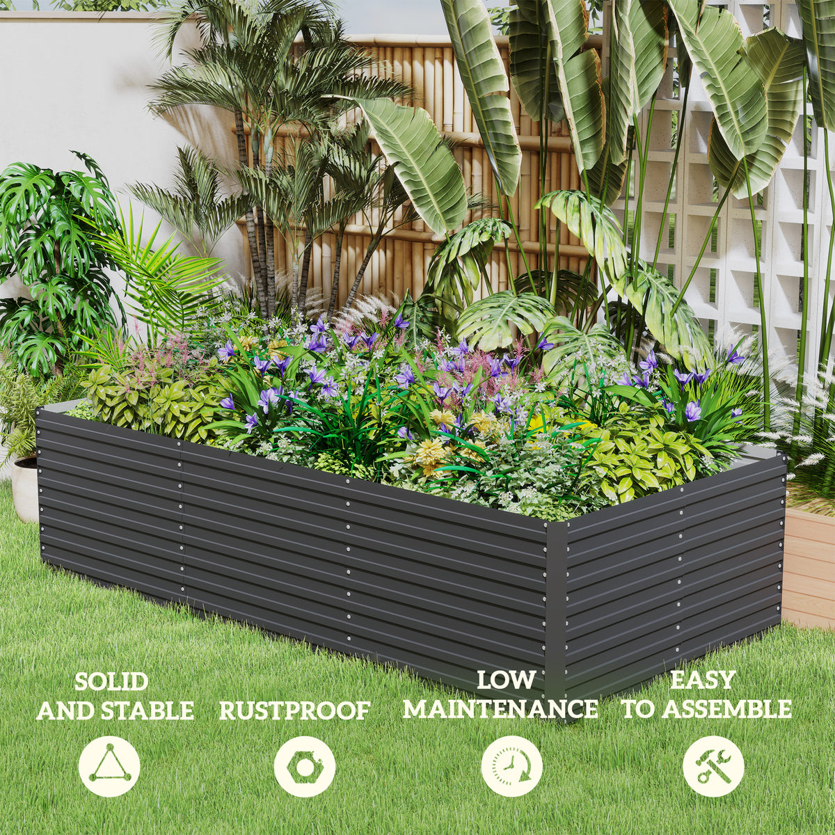 240x120x60cm Raised Garden Bed - Black Galvanized Planter