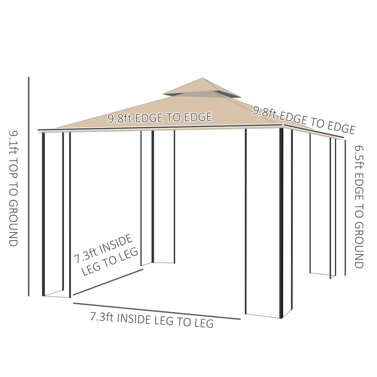 Double Roof Patio Gazebo with Mosquito Netting 10x10ft