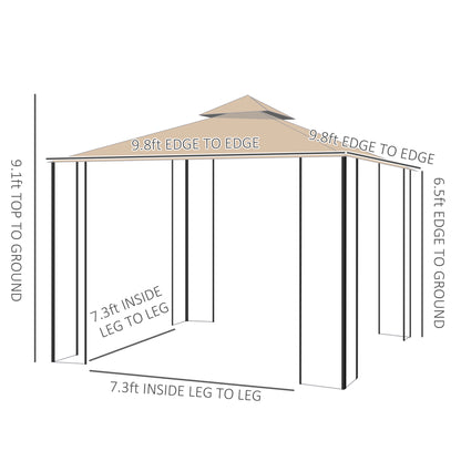 Double Roof Patio Gazebo with Mosquito Netting 10x10ft