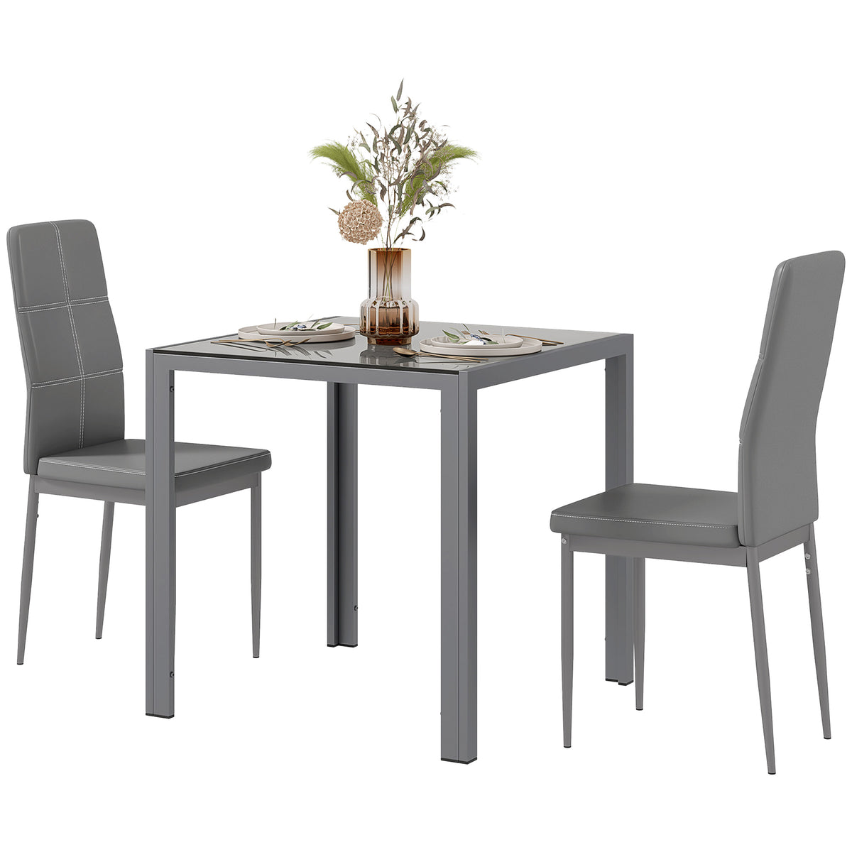 Dining set 3-piece rectangular glass table with chairs