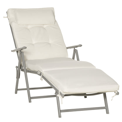 Folding Outdoor Chaise Lounger 7-Position Adjustable with Cushion