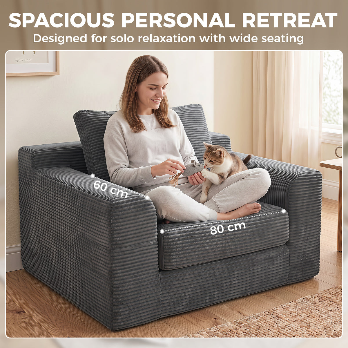 Corduroy convertible chair bed 130 cm