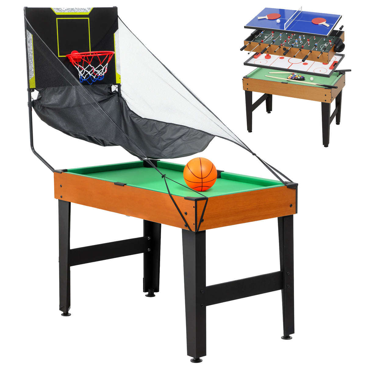 Mesa multijuegos 5 en 1 con futbolín, billar, hockey